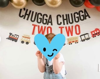 Chugga Chugga Two Two banner. Train themed party banner. Train themed party decorations. Glitter banner. Chugga Chugga twoot twoot. Train.