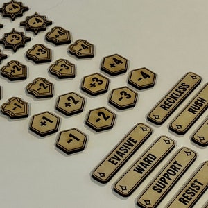 Juego de 39 fichas Lorcana - Madera - Fuerza, Voluntad, Palabra clave, Más, Menos