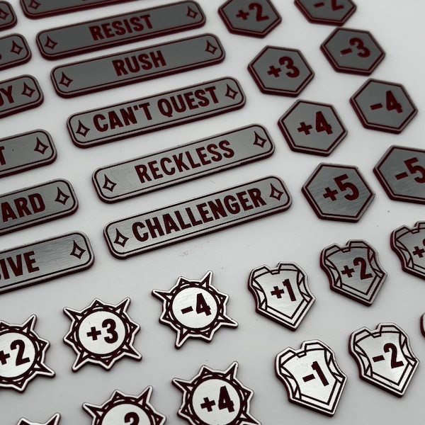 Lorcana Tokens - Acrylic Metallic Red - Strength, Willpower, Keyword, Plus, Minus