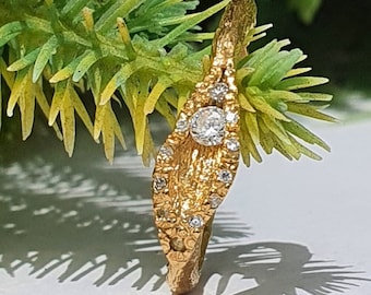 Leaf Diamond Ring, Twig Wedding Ring, Twig Engagement Ring,Nature Wedding Band Gold Or Sterling Silver, Rustic Engagement Ring