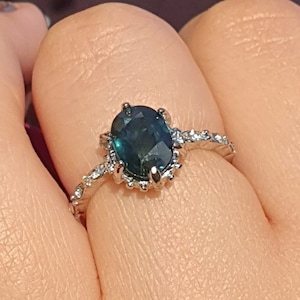 2.5 CT Natural Sapphire Ring, Peacock Sapphire Engagement Ring, Teal Sapphire Ring, Green Sapphire Ring Gold 14k/18k, Sapphire Diamond Ring