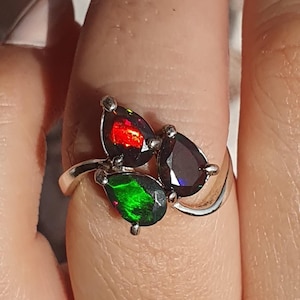 14k Black Opal Engagement Ring, Rose Gold Opal Ring, Black Opal Pear Ring, Black Opal Ring 14k/18k Black Fire Opal Ring, Solitaire Opal Ring