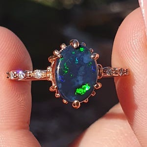 2.15 CT Solid Natural Boulder Australian Black Opal Ring Gold 14k/18k, Oval Opal Ring,Fire Opal Ring, Opal Diamond Ring,Opal Engagement Ring