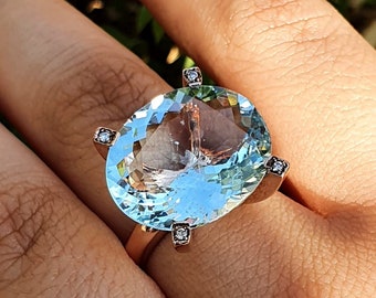 Aquamarine Engagement Ring 1/8 ct tw Diamonds 14K White Gold  Genuine 8ct Aquamarine Ring Size 8 main image 2