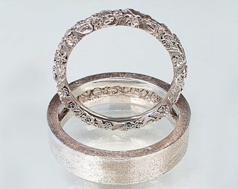 His and Hers Wedding Bands 14k Solid Gold Wedding Rings Set,Unique Vintage Art Deco Matte Floral Textured Wedding Bands Ring Set for Couples
