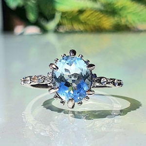 14k Gold Aquamarine Diamond Engagement Ring, Vintage Engagement Ring 14k/18k, Natural Aquamarine Ring, Aquamarine Wedding Ring