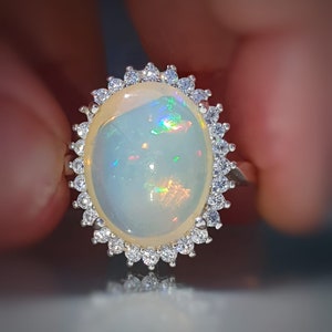 Fire Opal Ring, Opal Ring 14k Gold , Opal Diamond ring, Oval Opal Ring, Opal Statement Ring, Natural Opal Ring, white opal ring, OOAK Ring