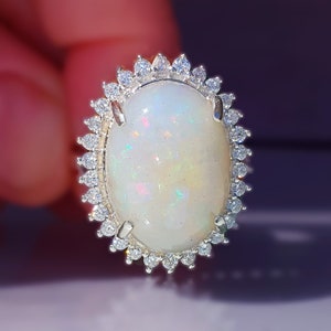 10 CT Huge One of a Kind Opal Ring 14K/18k Fire Opal Ring for Women, Opal Halo Ring, Opal and Diamond Ring,Opal Cocktail Ring,Opal Jewelry