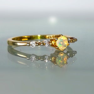 Fire Opal Diamond Engagement ring 14k Gold,Gemstone Engagement Ring 14k/18k,Opal Wedding Ring 14k/18k Opal Stackable Bridal ,Opal Thin Ring