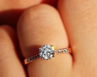 0.91 CT Natural Diamond Engagement Ring, FSI2, Certified, 14K  Solid Rose Gold Diamond Ring, Solitaire Diamond Ring, Diamond Promise Ring