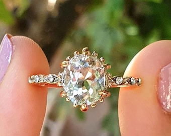 Pierścionek zaręczynowy z diamentem akwamarynowym, pierścionek zaręczynowy z akwamarynem, obrączka ślubna dla kobiet 14k złoto, naturalny pierścionek z akwamarynem, delikatny pierścionek z akwamarynem