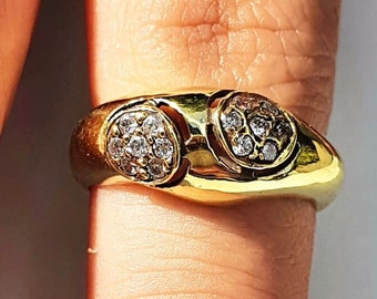 14k Solid Gold chunky diamond Ring,14k/18k Dome Diamonds Ring,14k/18k Gold Diamond Wedding Band, Alternative wedding Band Ring With Diamonds