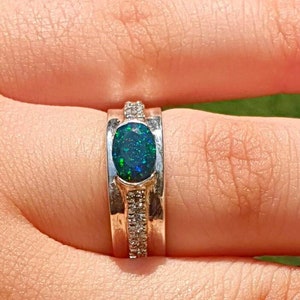 Natural Black Opal Diamonds Engagement Ring 14K Gold Fire Opal Wedding Band Ring,Black Opal Promise Ring Statement Ring,Opal Birthstone Ring