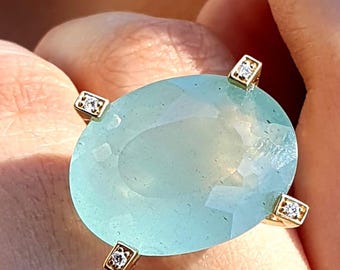 24 CT, One Of A Kind, Natural Aquamarine Diamond Statement Ring 14K/18K Solid Gold, Large/Huge/Big Boho Aquamarine Ring