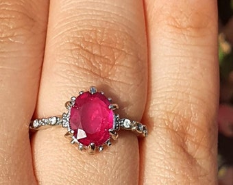 Robijnrode diamanten 14k gouden ring, robijnrode verlovingsring, vintage robijnrode ring voor vrouwen, geboortesteen juli, robijnrode massief goudkleurige ring, natuurlijke robijnring