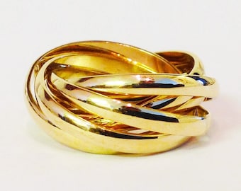 14K/18K Solid Gold Interlocked Rolling Ring Band For Women, 14k Knot Ring, Multi Band Ring, Fidget Spinner Ring, Unique Anniversary Ring