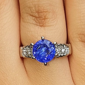 14K Solid White Gold Tanzanite Diamonds Engagement Ring, 3 CT Tanzanite/Promise Wedding Ring 14k/18k One of a Kind Tanzanite Diamonds ring