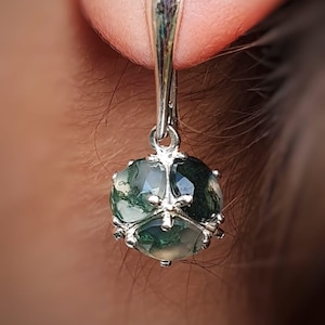 Unique Natural Moss Agate Eearrings 14k Solid Gold Or Sterling silver Gifts For Her, Moss Agate Dangle Earring, Unusual Green Stone Earrings