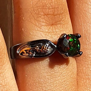 Black Opal Engagement Ring Rose Gold 14k Black Gold Ring for Women 14k solitaire black Opal ring 18k, Color Changing Opal October Birthstone