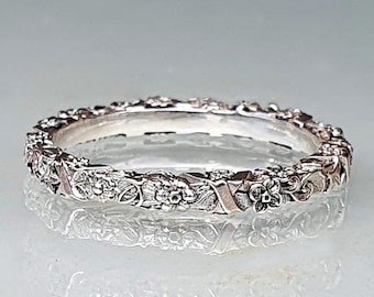 14k/18K Solid Gold Flower Wedding Band, Dainty Unique Vintage wedding band Women, Bridal Wedding Promise Anniversary Ring For Her 14K/18K