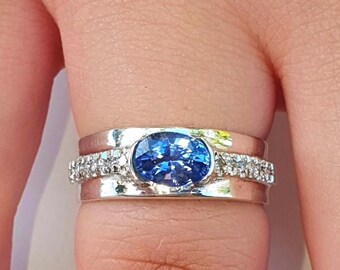 Natural Blue Sapphire Engagement Ring 14K/18K,Blue Sapphire Diamonds Wedding Ring,Ceylon Sapphire Bridal ring,Blue Sapphire Promise Ring 14K