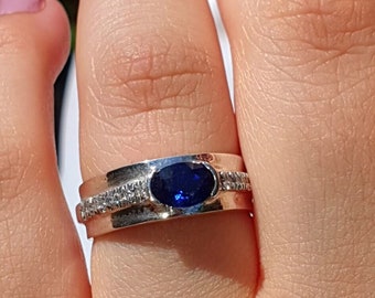 Natural Blue Sapphire Engagement Ring 14K Gold,Blue Sapphire Wedding Ring with Diamonds,Blue Sapphire Bridal ring,Blue Sapphire Promise Ring