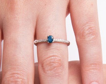 Blue diamond Engagement ring 14k white gold ring, Natural diamond ring Solitaire  proposal diamond ring, Blue diamond promise ring