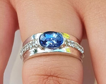 Natural Blue Sapphire Engagement Ring 14K/18K,Blue Sapphire Diamonds Wedding Ring,Ceylon Sapphire Bridal ring,Blue Sapphire Promise Ring 14K