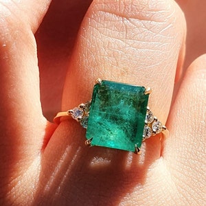 Emerald Engagement Ring 5CT, Emerald Diamond Ring, Natural Emerald Ring, Emerald Ring 18K ,Emerald Ring Diamond Ring, Fine jewelry Rings
