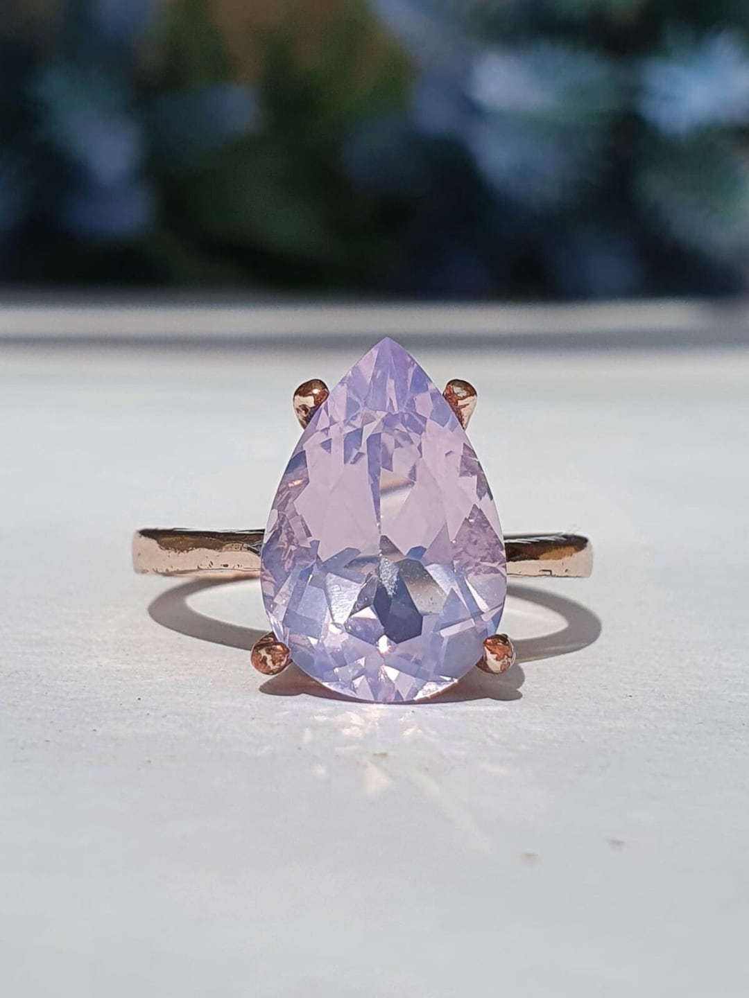 Lilac Ring Lavender Quartz Ring 14K Rose Gold Pear Engagement Ring Solitaire Pear purple Engagement Ring Pear Promise Ring Fine Rings Etsy