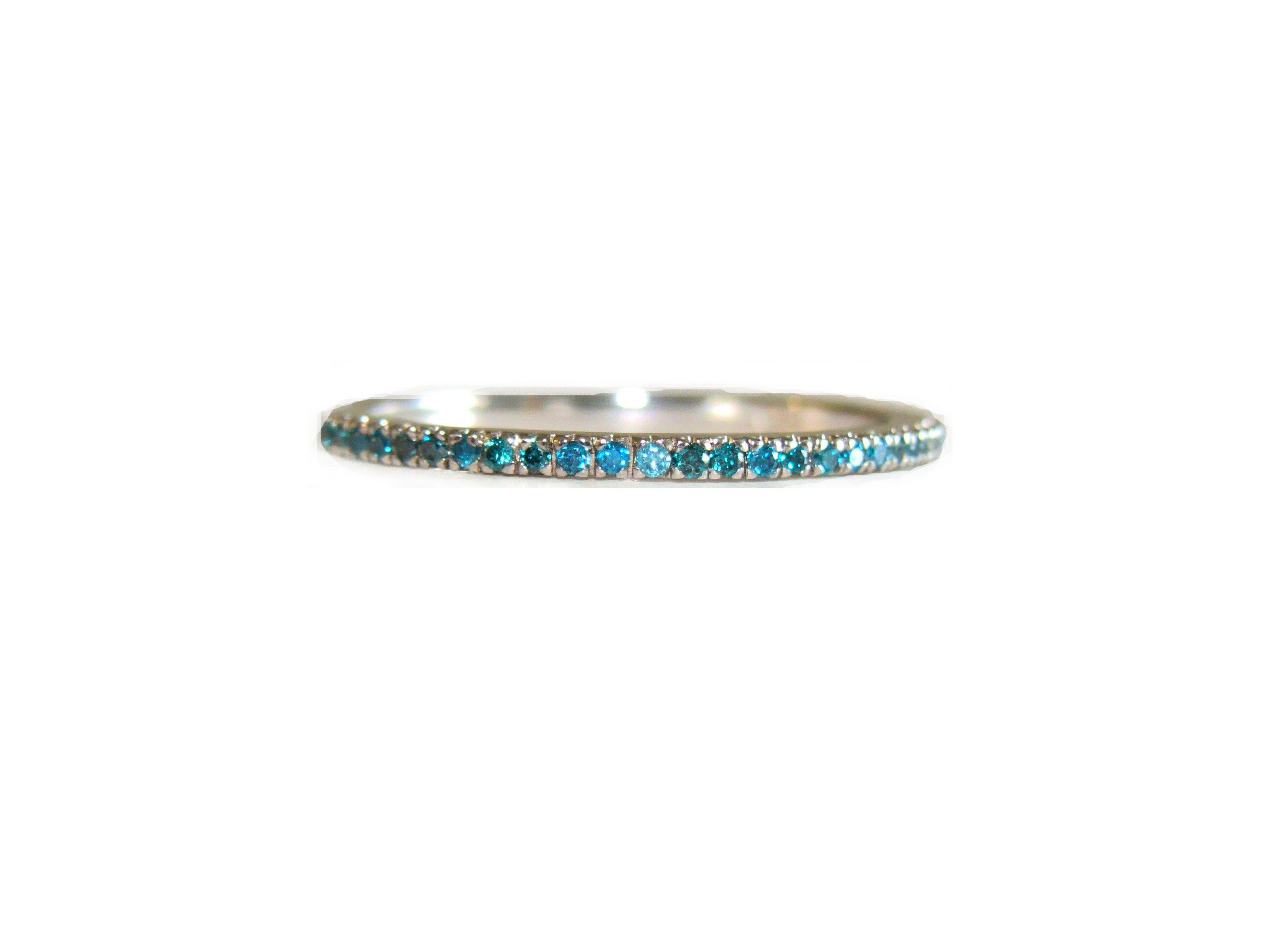 Teal Natural Blue Diamond Full Eternity Ring 14k/18K Solid Gold, Blue Diamond Stack Ring, Blue Diamond Wedding Band Ring, Blue Diamond Band
