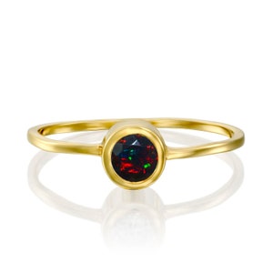 Black Fire Opal Ring 14k Gold, Minimalist Opal Ring 14K Gold  Small/ Simple Gemstone Ring Dainty/ Stacking Ring,Opal October Birthstone Ring
