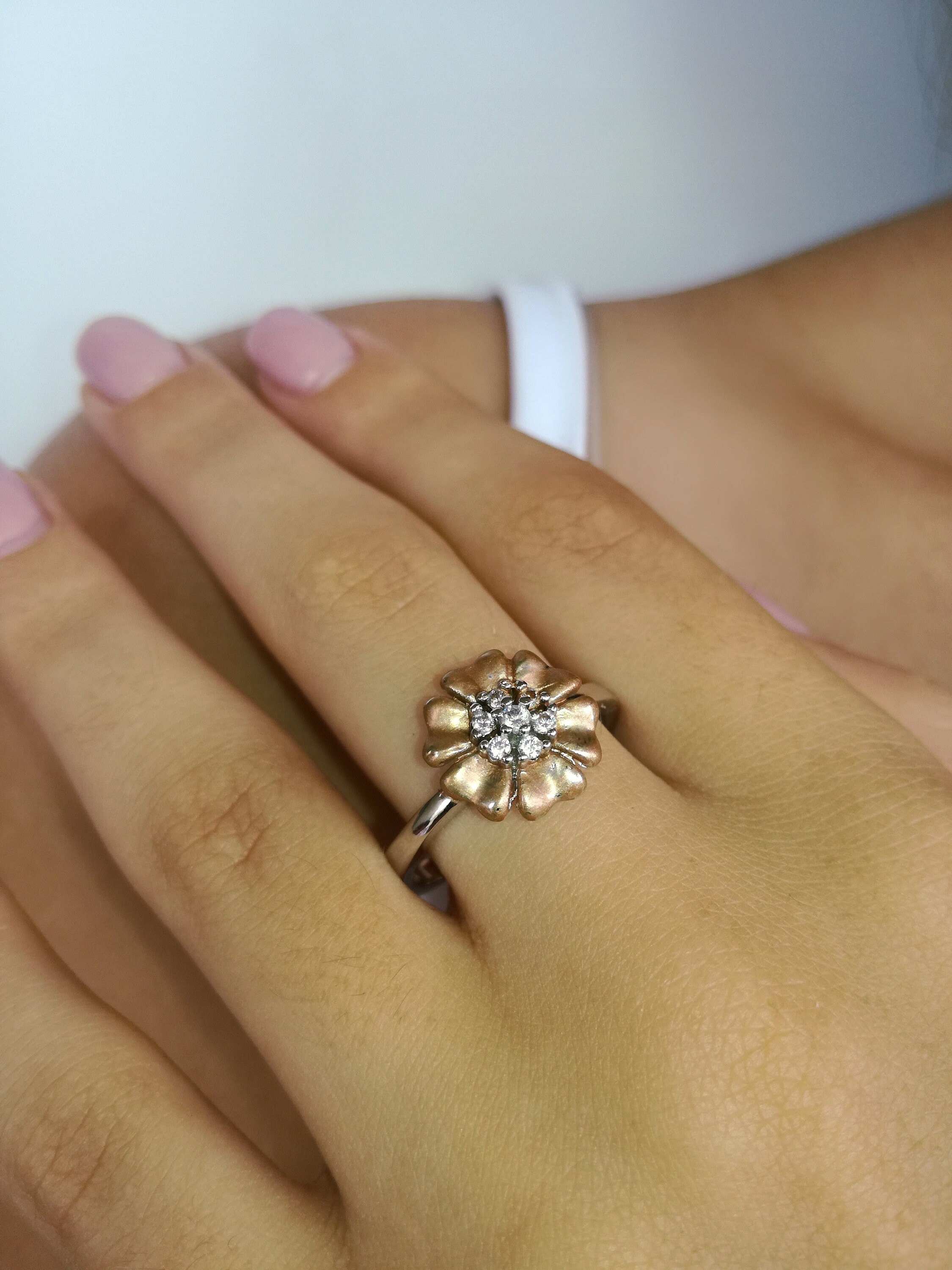 14K Rose Gold Floral Wedding ring Flower Wedding Ring 18k Etsy