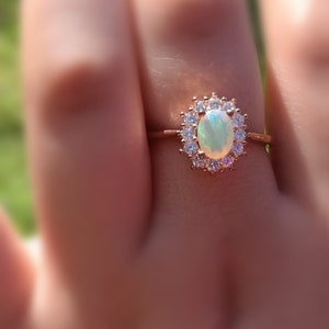 14k Gold Opal Diamond Engagement ring Set With Diamonds, Halo Opal Engagement Ring, Gemstone Engagement Ring,Opal Wedding Ring 14k Rose Gold