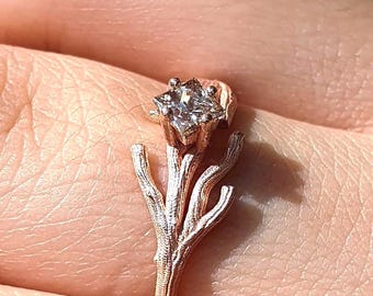 Twig Diamond Engagement, nature-inspired, Salt and Pepper Diamond Ring, Natural Diamond Ring, Princess Cut Diamond Ring 14K Rose Gold