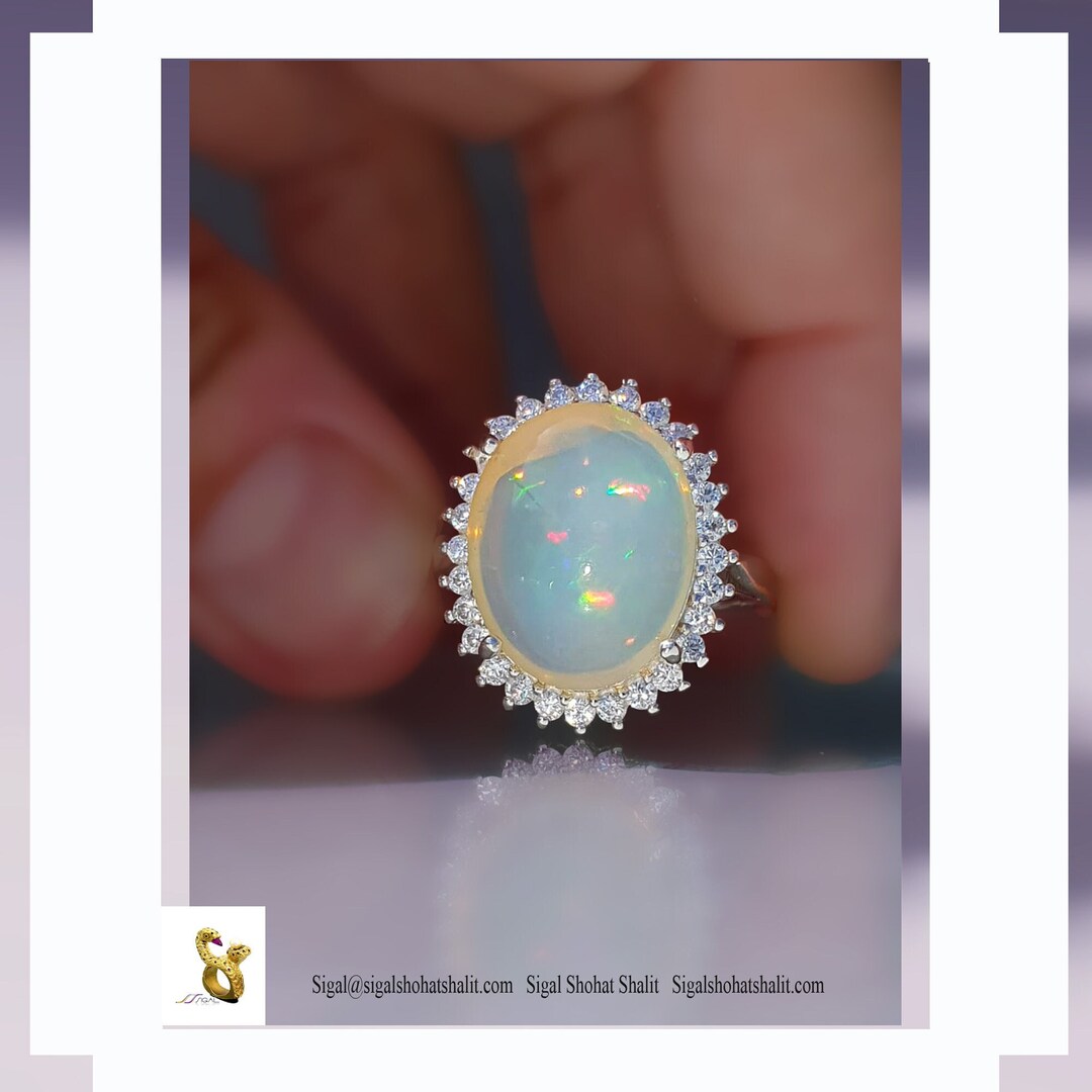 Opal and Diamond Engagement Ring Art Deco White Gold Oval fire Opal Engagement Ring natural Opal Ring Opal Ring 14k Gold Opal Jewelry Etsy Canada
