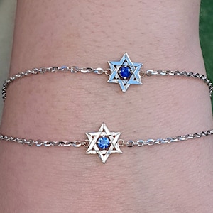 14K ソリッド ゴールド スター オブ ダビデ ブレスレット、女性、男性用、スターリング シルバー 925 マゲン ダビデ ブレスレット、ユダヤ人の星のギフト、彼女/彼へのユダヤ人のギフト