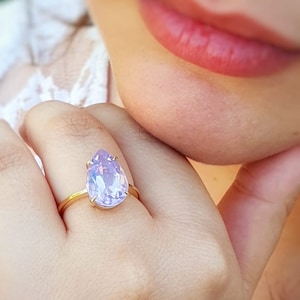 Lilac Ring, Lavender Quartz Ring, 14K Rose Gold Pear Engagement Ring, Solitaire Pear,Purple Engagement Ring, Pear Promise Ring, Fine Rings