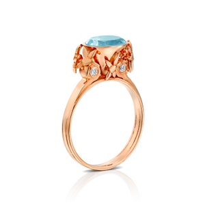 Gemstone Engagement Ring,Aquamarine Engagement ring Rose Gold, Aquamarine Ring Diamond, Aquamarine Wedding Ring,Blue Engagement Ring