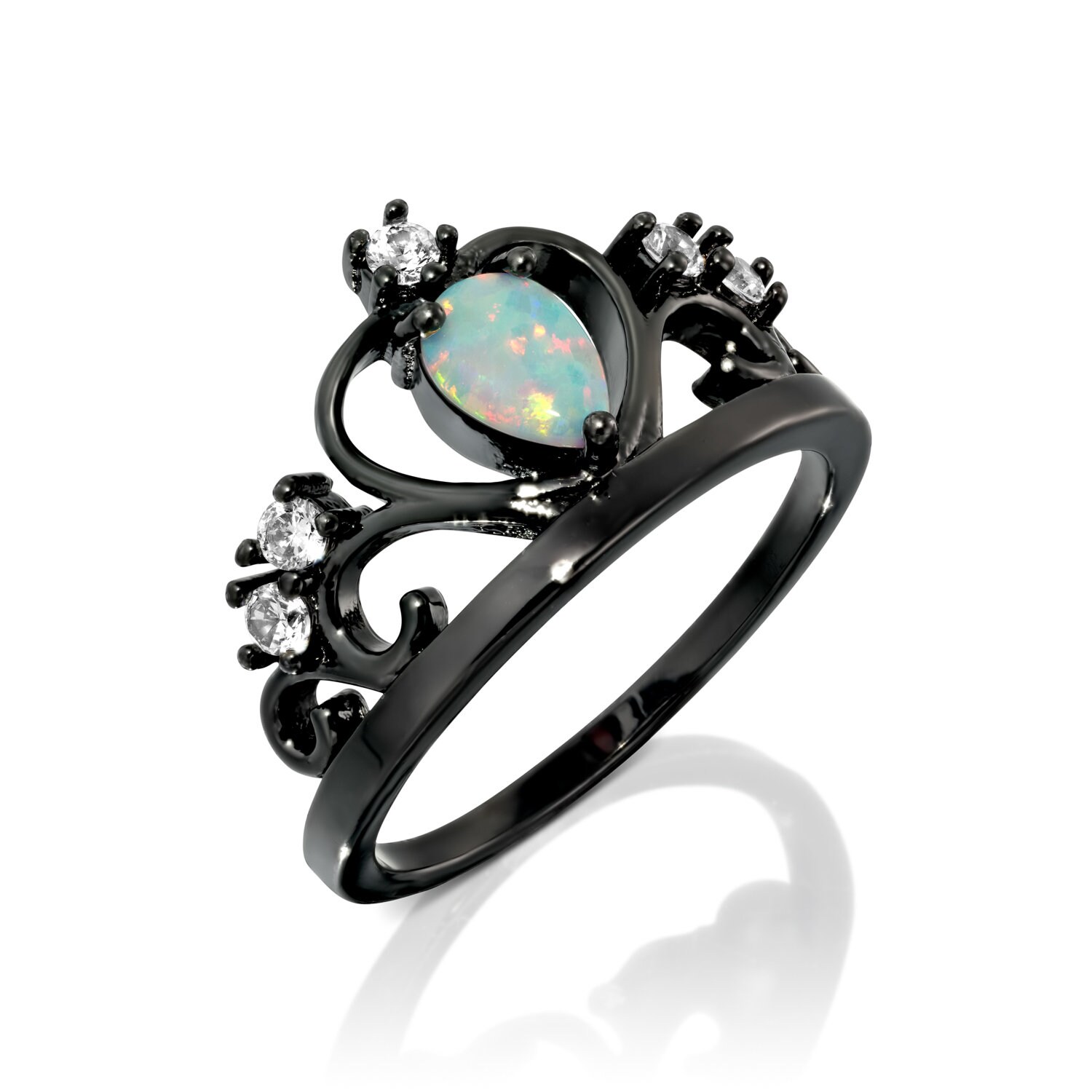 Crown Engagement Ring Set 14K Black Gold Engagement Ring Etsy