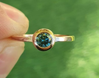 Blue diamond ring band, 0.25 ct Diamond ring, Simple Solitaire diamond ring,Blue diamond engagement 14k 18k rose gold ring,Thin diamond ring