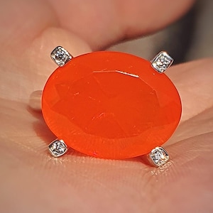 8 CT Large One of a Kind Orange Mexican Opal Ring 14K/18K Gold, Natural Opal Ring, Opal Diamond Ring, Fire Opal Ring, Opal Cocktail Ring