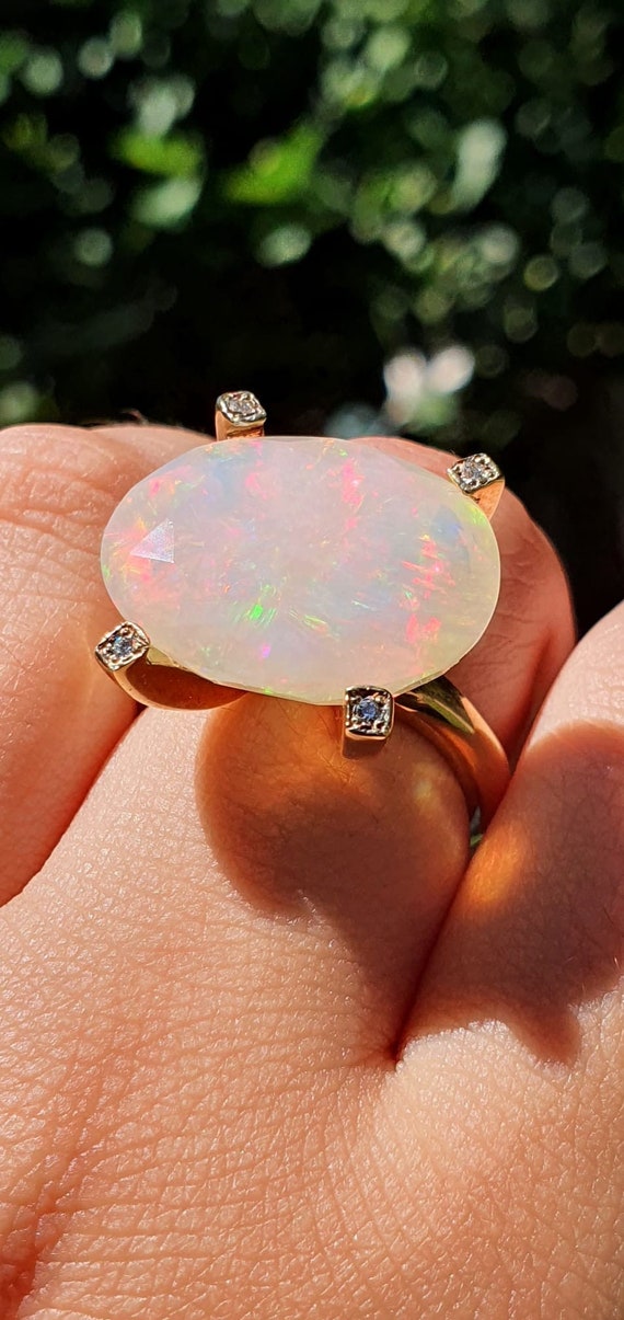 Sterling Silver Oval White Fire Opal Engagement Ring White Opal Ring Round  Simulated Diamond Halo Art Deco Ring Womens 9mm Opal Ring - Etsy | Engagement  rings opal, Fire opal engagement ring,