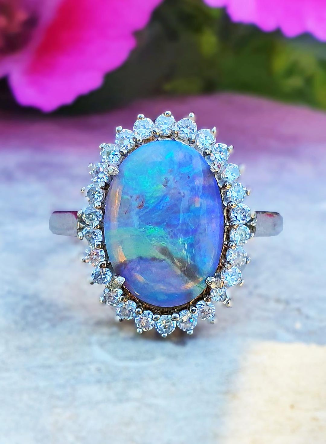3 CT Lightning Ridge Opal Ring, Opal Diamond Ring, Australian Opal Ring ...