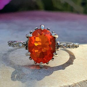 14K Gold Orange Opal Ring, Fire Opal Ring, Opal Diamond Ring, Natural Opal Ring, Solitaire Opal Ring,  Opal Anniversary Ring,Oval Opal Ring