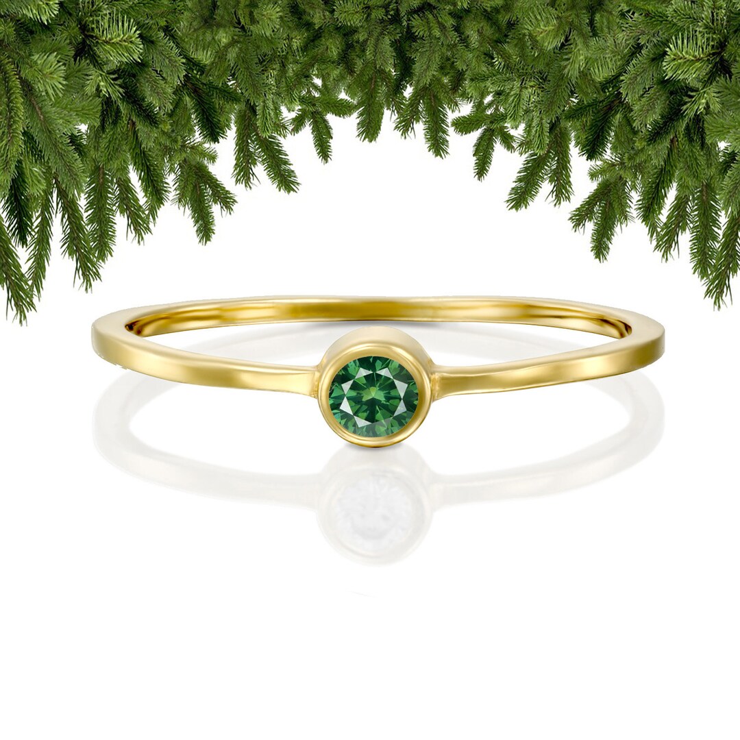 14K Solid Gold Green Diamond Ring Christmas Gift for Her,green Diamond ...