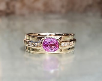 14k Gold Pink Sapphire Ring And Diamonds, Sapphire Diamond Ring,Oval Sapphire Engagement Ring,Natural Pink Sapphire Sapphire Ring,Fine Rings