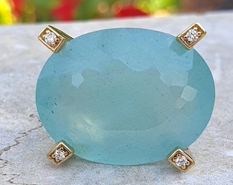 Amazing 24 CT One Of A Kind Natural Aquamarine Statement Ring 14K/18K Gold, Large/Huge/Big Aquamarine Ring,Aquamarine Diamond Ring,Fine Ring