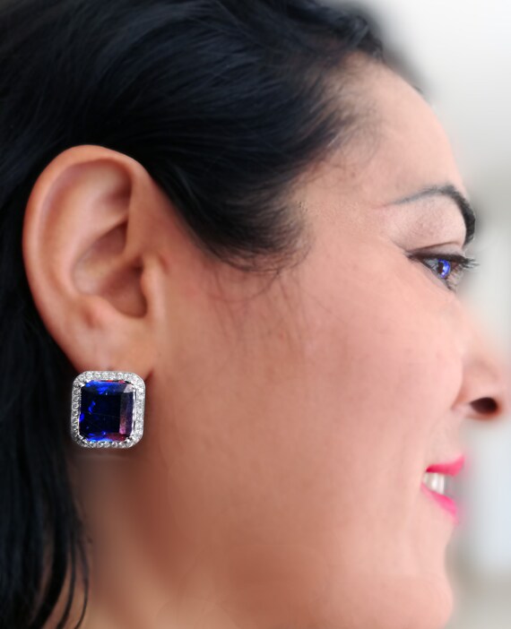 Blue Sapphire Diamond Earringblue Sapphire Wedding Earrings Etsy