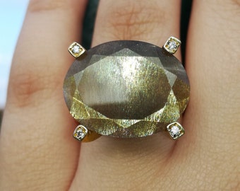 20 CT  Natural SunStone diamond Ring, Changing color Sunstone Ring, Large/Big/Huge Sunstone Ring ,Gemstone Cocktail Ring, Oval Sunstone Ring